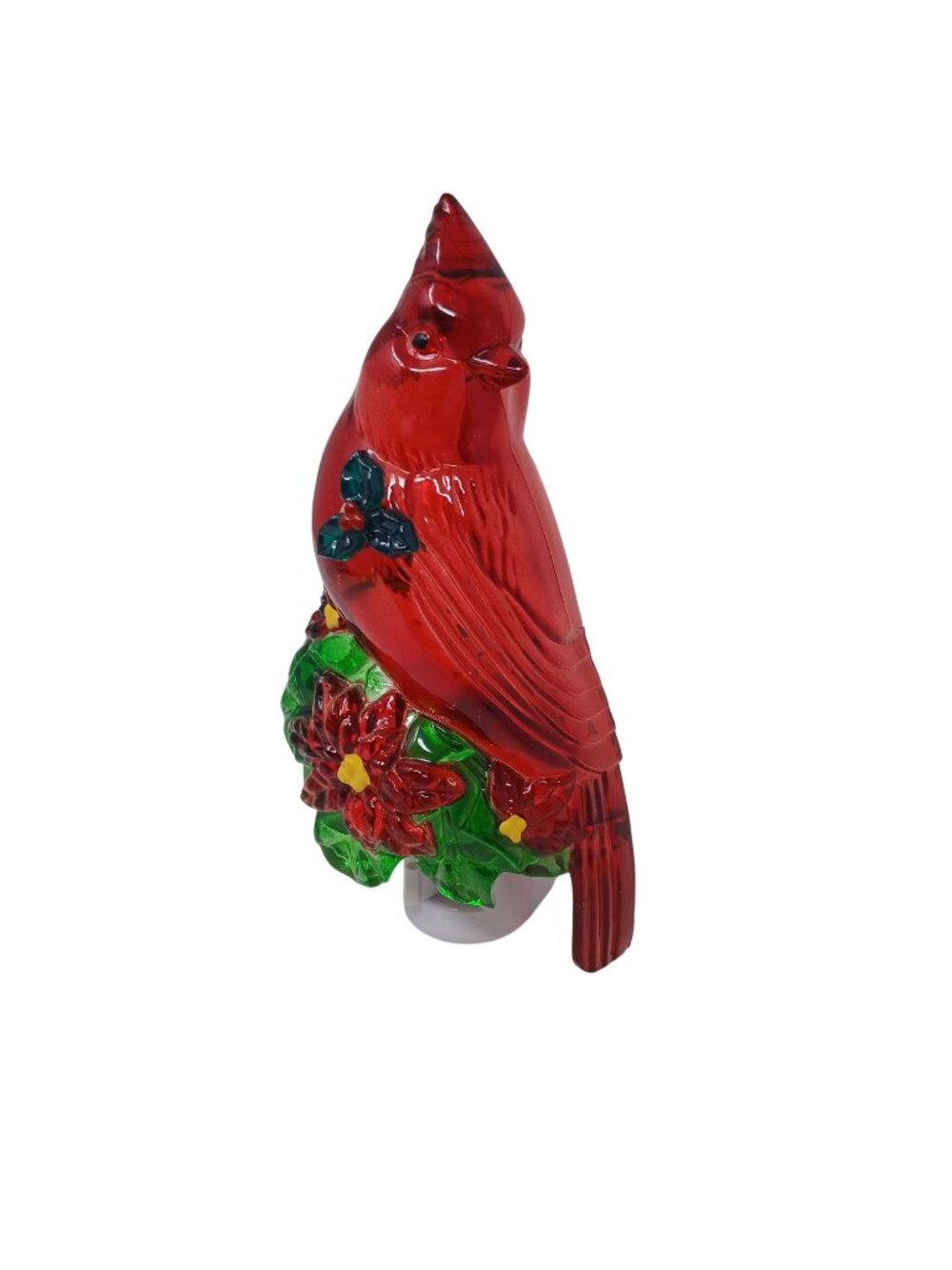 Cardinal Bird Night Light With Poinsettia Flowers Plug-In Light Décor #D-28